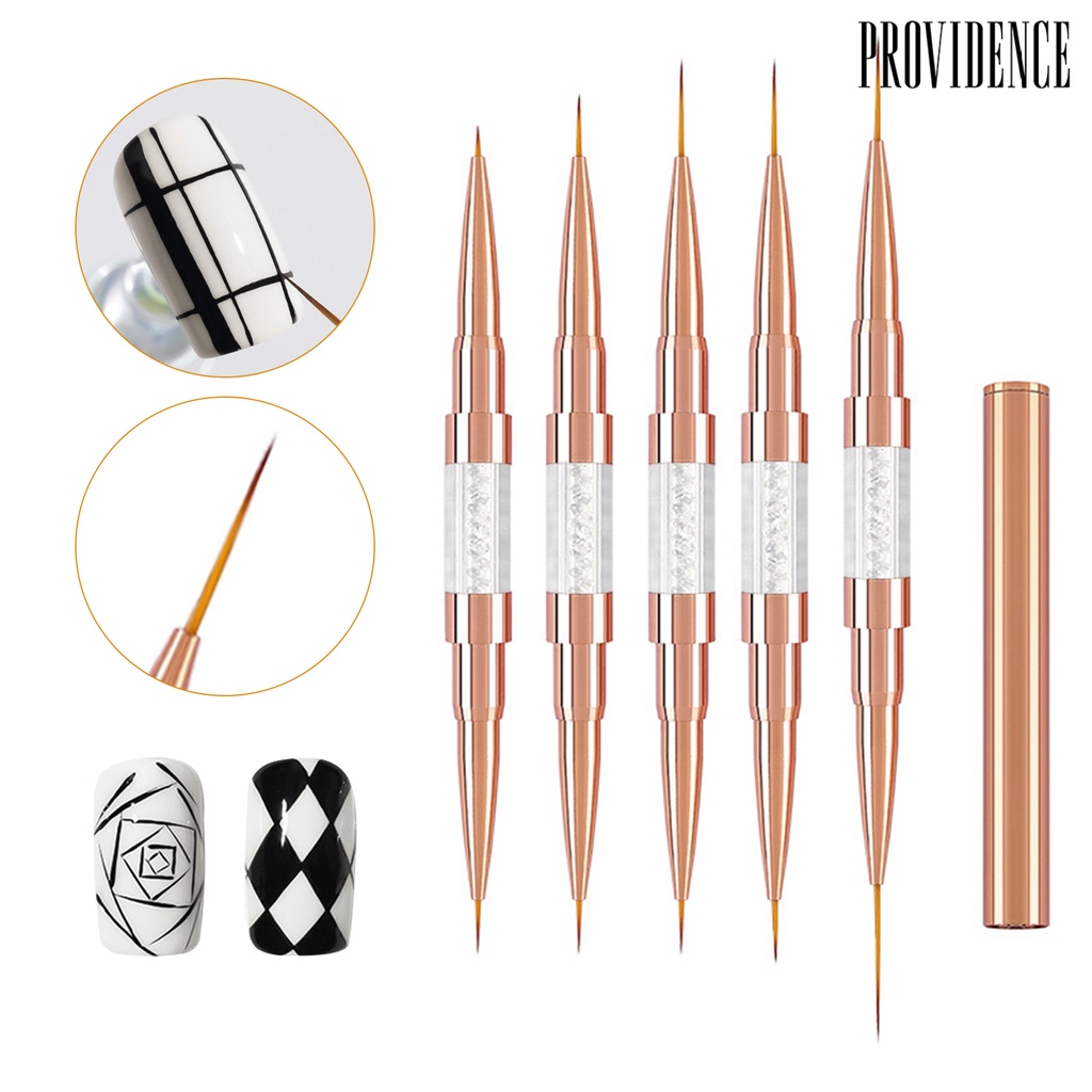 Providence Kuku Seni Sikat Ultra-Halus Kepala Ganda Nilon Rambut Paduan Tubuh Portabel DIY Kuku Warna Menggambar Liner Dotting Pen Perlengkapan Kuku