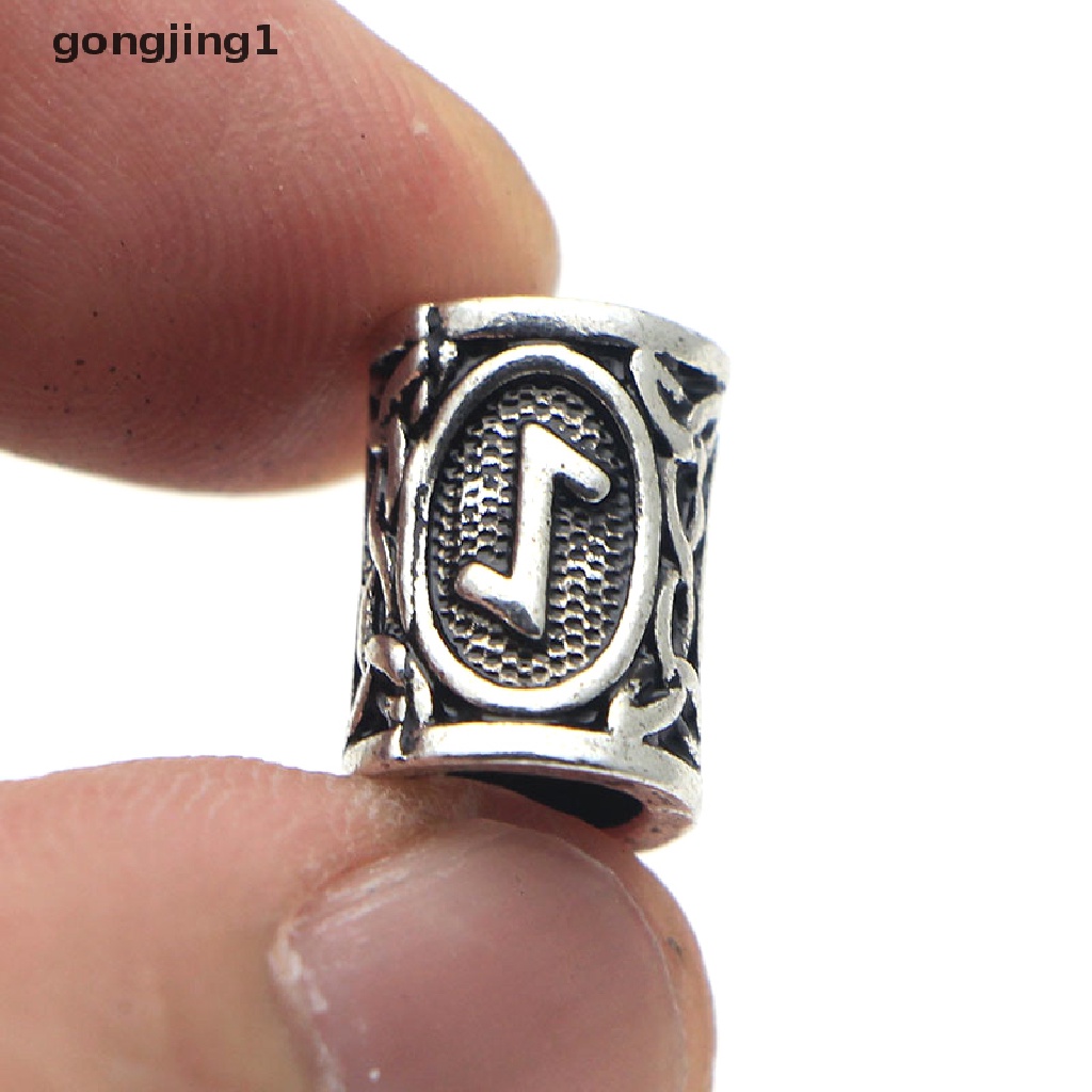 Ggg 24pcs Viking Runes Set Manik-Manik Longgar Spacer Manik-Manik Untuk Kepang Rambut Gimbal Beads DIY Membuat Perhiasan ID