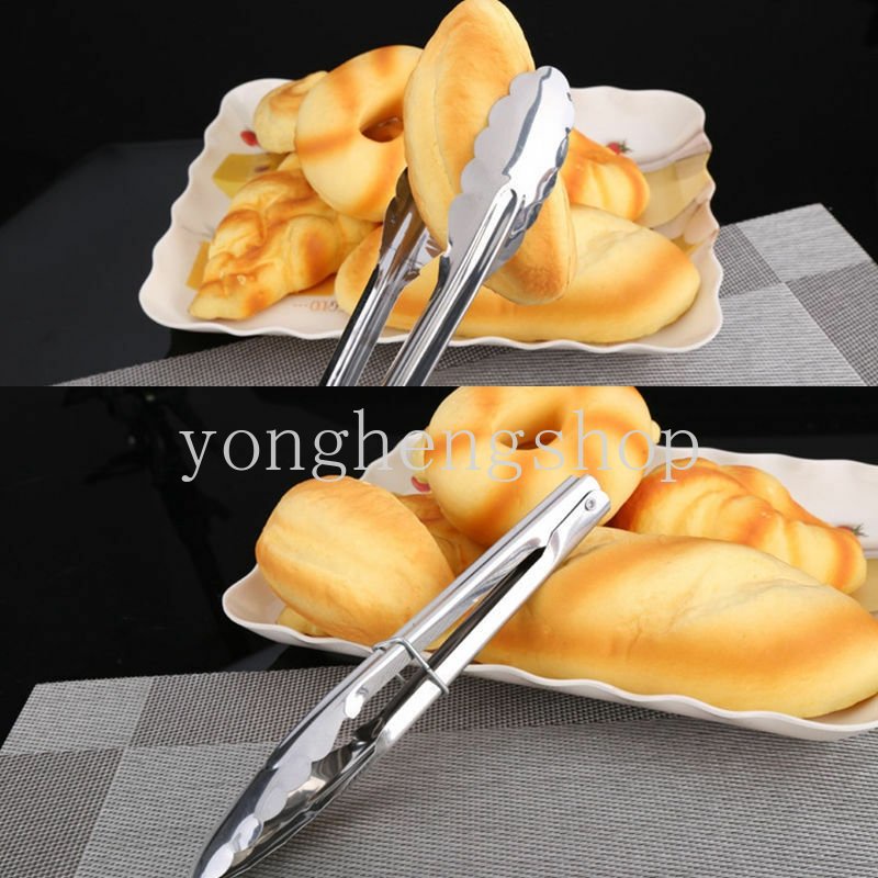 Penjepit Makanan Stainless Steel Dengan Kunci BBQ Memanggang Roti Klip Pesta Kue Salad Dessert Serving Tongs Penjepit Masak Aksesoris Dapur