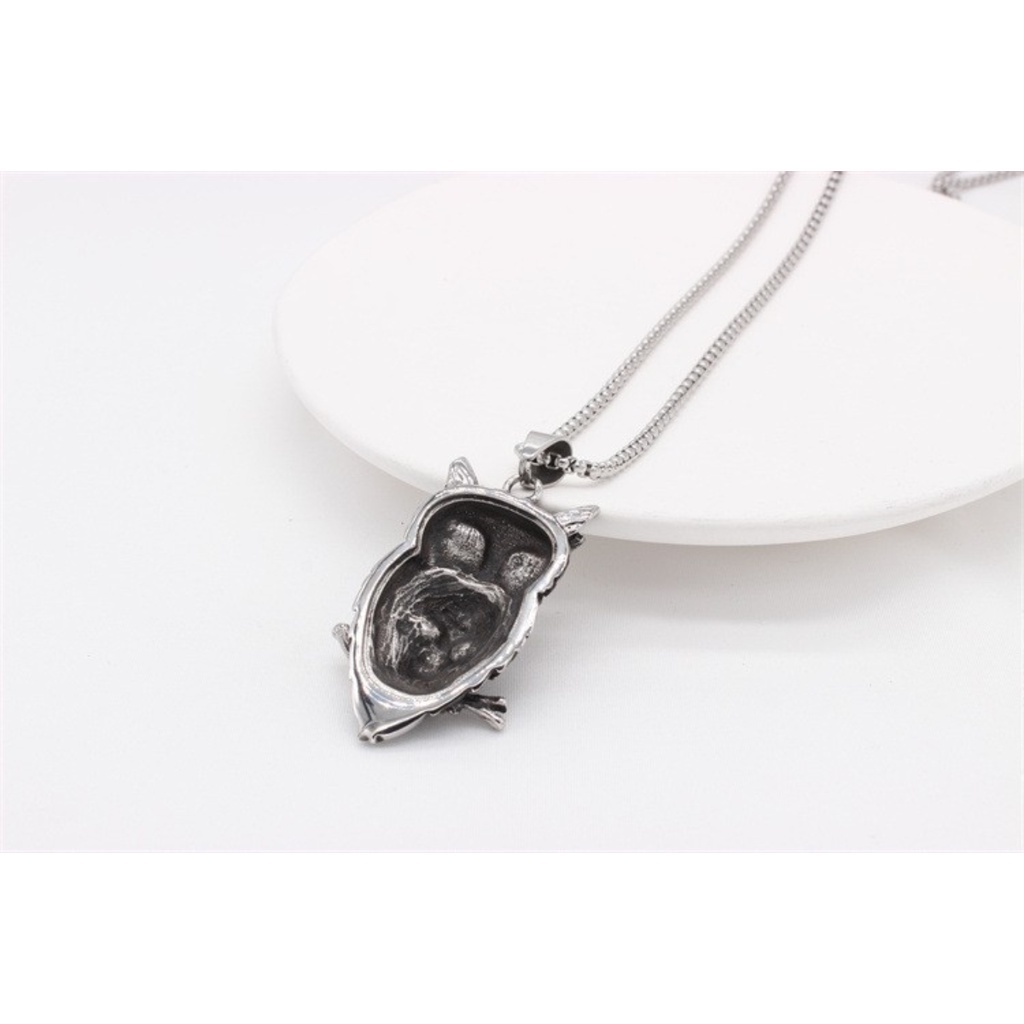 [Z H Perhiasan] Vintage Pria Fashion Stainless Steel Owl Tengkorak Liontin Kalung Hip Hop Pesta Baja Titanium Perhiasan Aksesoris