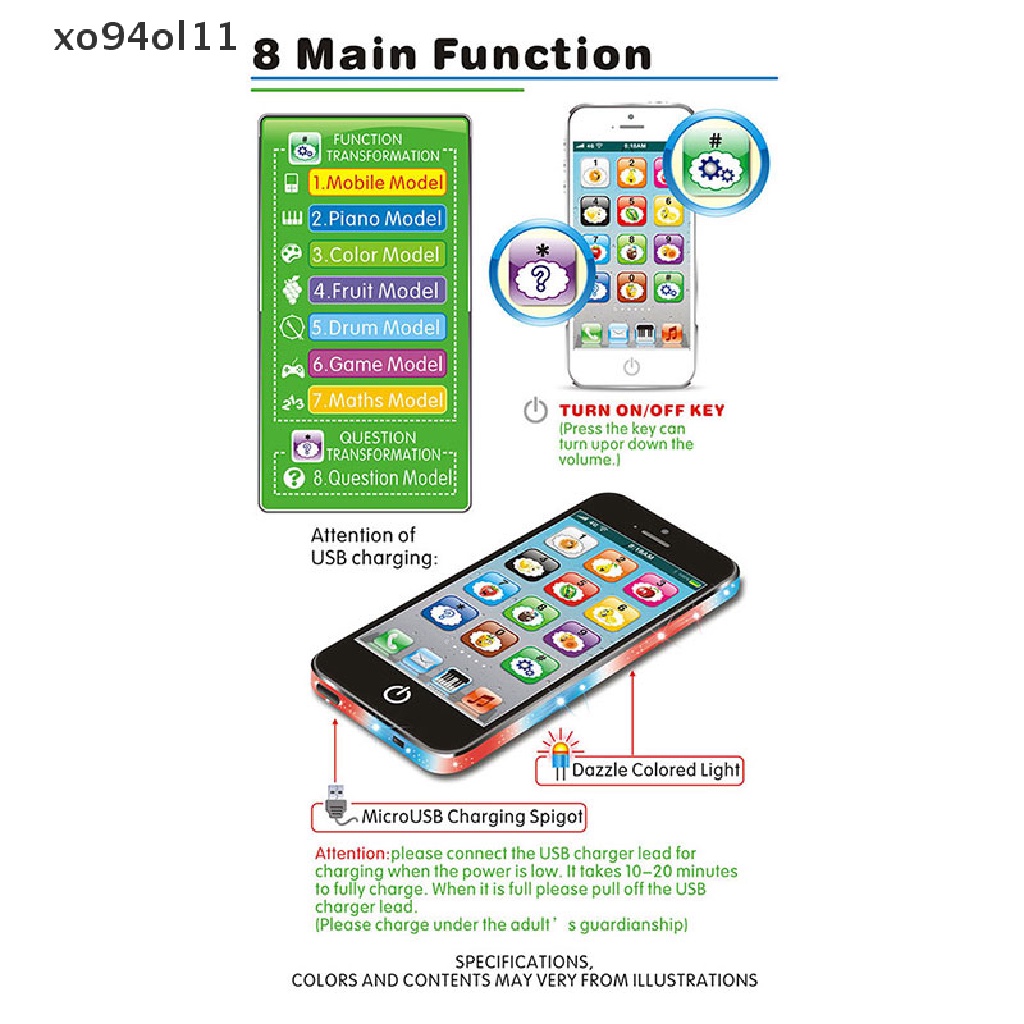 Xo Mainan Ponsel Layar Sentuh Bayi Pintar Dengan LED Hadiah Mainan Edukasi OL