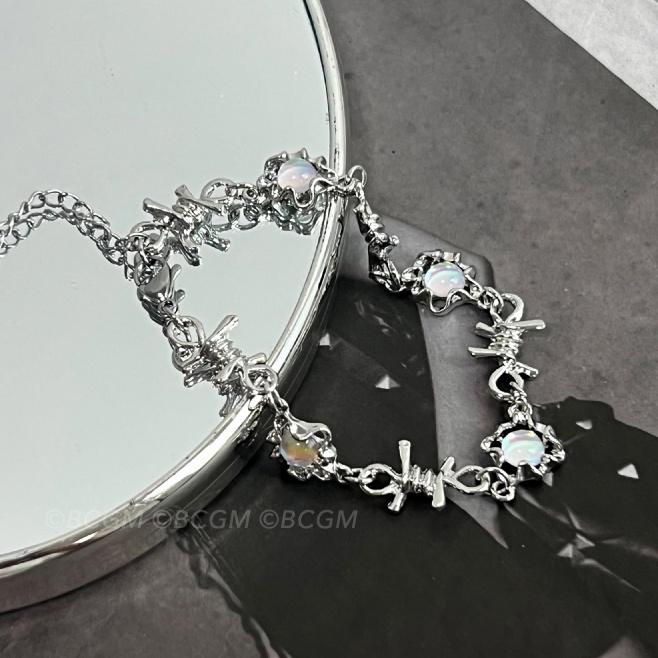 Gelang Moonstone Elegan Untuk Wanita Korea Y2k Rantai Perak Bracelets Aksesoris Perhiasan