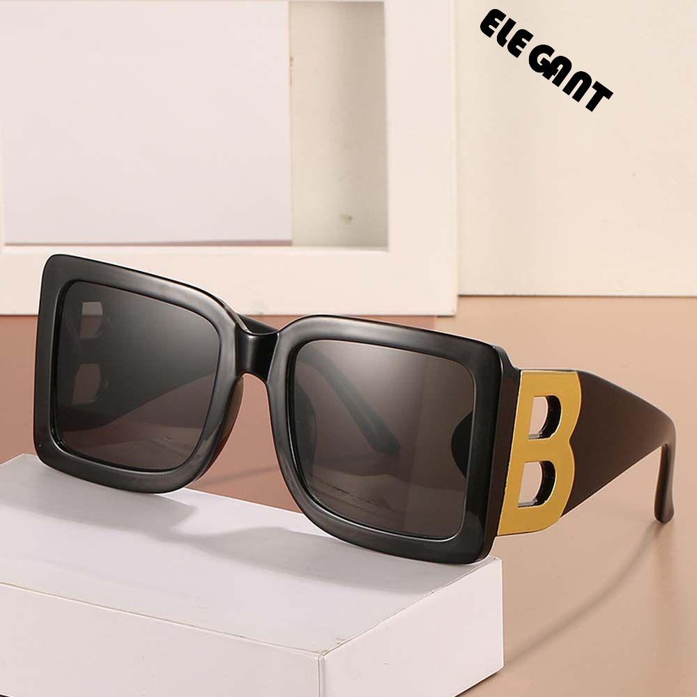 [Elegan] Kacamata Hitam Persegi Panjang Anti UV Retro Leopard Huruf B Street Style Properti Foto Korea Oversize Eyewear