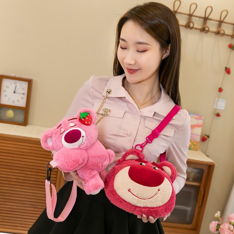 Tas Bahu Boneka Plush Anak Lucu Baru Versi Korea Dari Strawberry Bear Manyo Handbag Kartun Winnie Perempuan Sling Bags