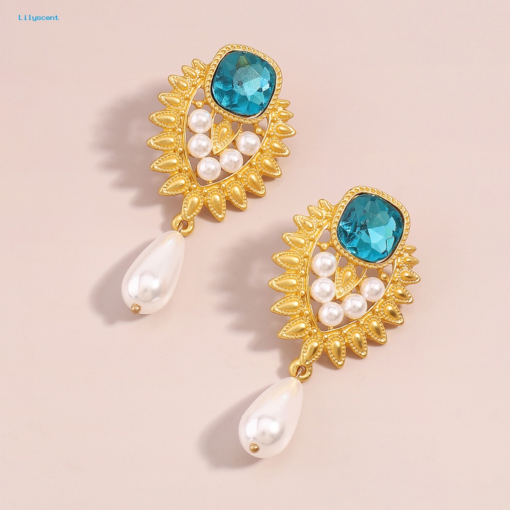 Lilyscent 1pasang Anting Menjuntai Cantik Perhiasan Aksesoris Shiny Faux Pearl Drop Earrings Elegan