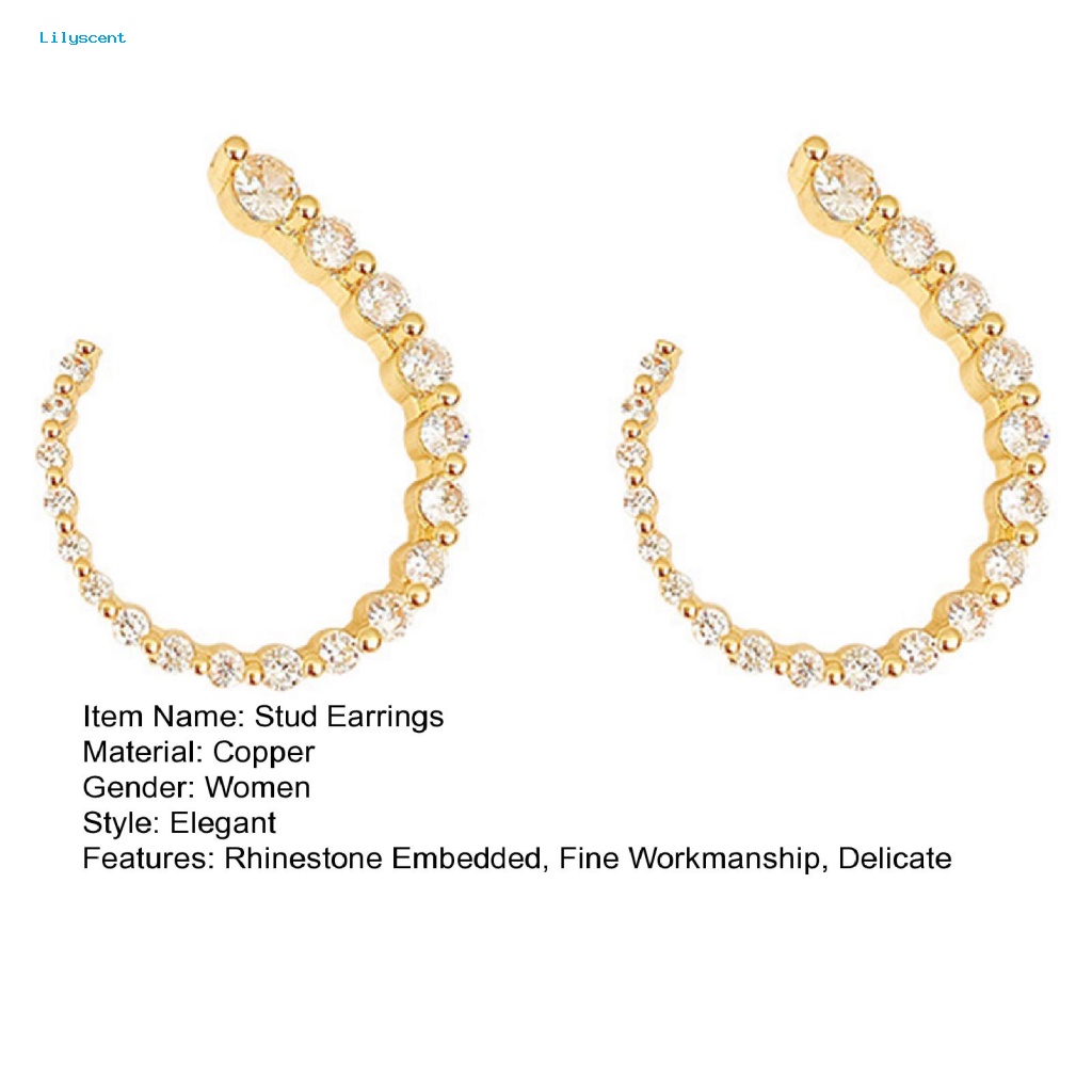 Lilyscent 1pasang Tembaga Wanita Anting Fashion Perhiasan Berlian Imitasi Berkilau Wanita Open Hoop Earrings Geometric