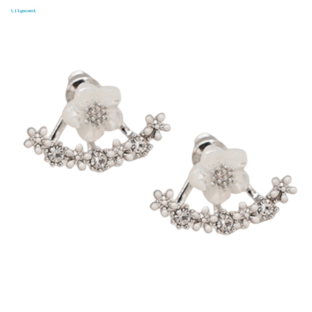 Lilyscent 1pasang Alloy Ear Studs Perhiasan Aksesori Fashion Krisan Hias Berlian Imitasi Anting Kristal Imitasi