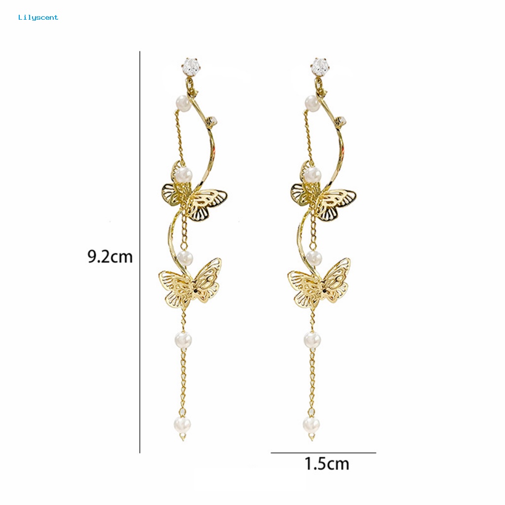 Lilyscent 1pasang Anting Menjuntai Anti Karat Untuk Perjamuan Mutiara Imitasi Kupu-Kupu Stud Earrings Perhiasan Aksesoris Geometris