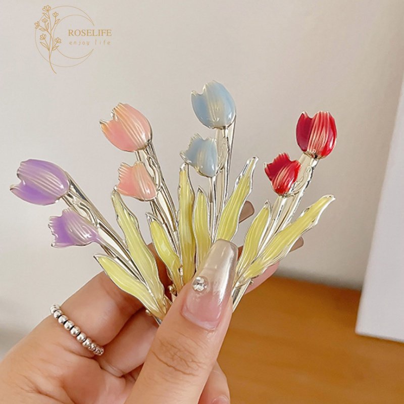 Roselife Korea Lucu Lukisan Tulip Jepit Rambut Wanita Perempuan Elegan Bunga Rambut Bang Jepit Jepitan Jepitan Hairpin Bobby Pin Trendy Aksesoris Rambut