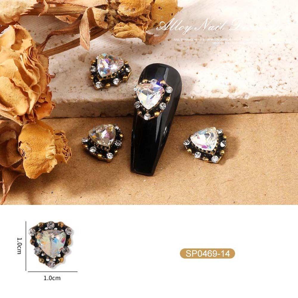 Mxbeauty Kuku Berlian Imitasi Mewah Retro Pesona Kuku Cinta Hati Manikur Aksesoris Persegi 3D Nail Art Drills