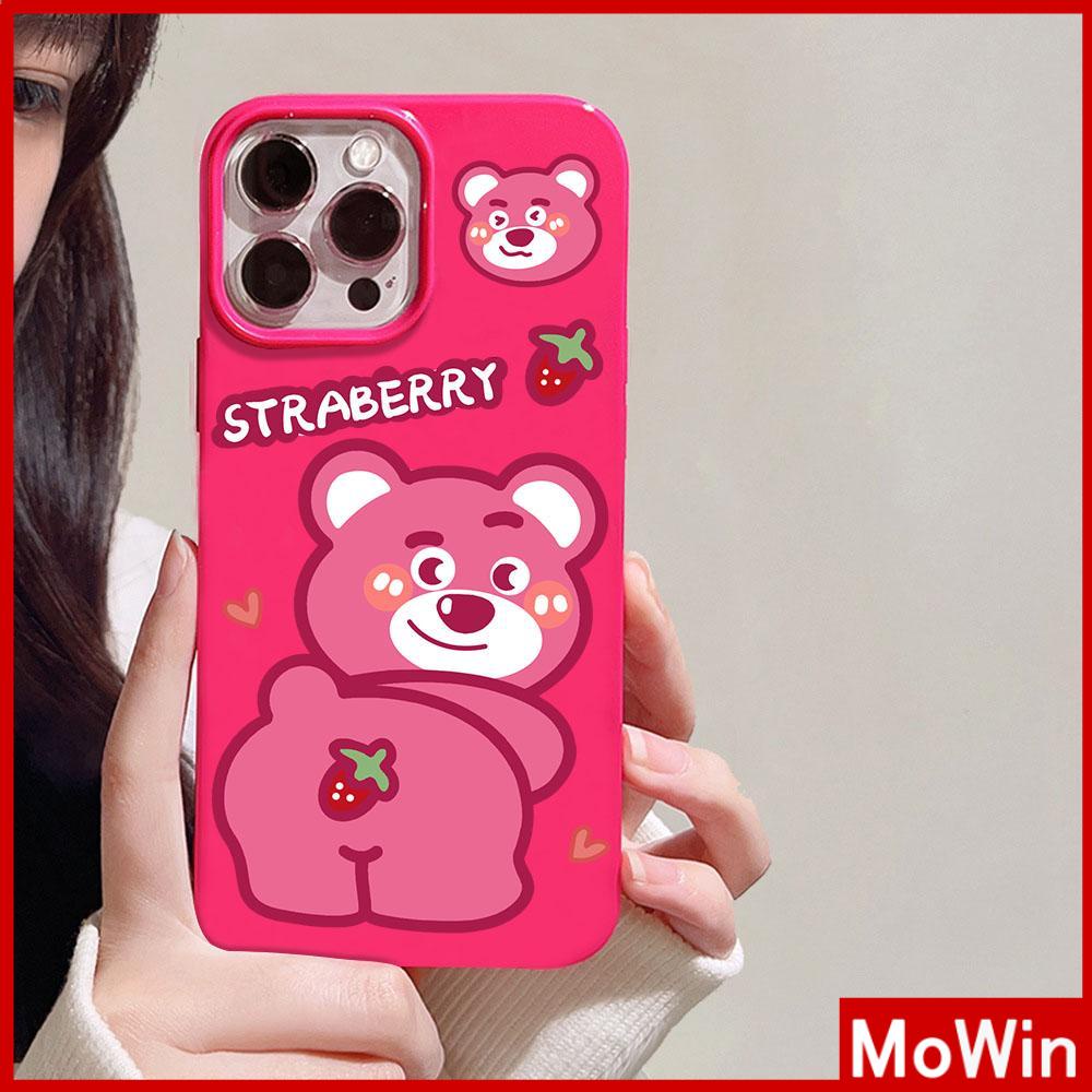 For iPhone 14 Pro Max iPhone Case Black Glossy TPU Soft Case Shockproof Protection Camera Strawberry and Bear Compatible with iPhone 13 Pro max 12 Pro Max 11 xr xs max 7Plus 8Plus