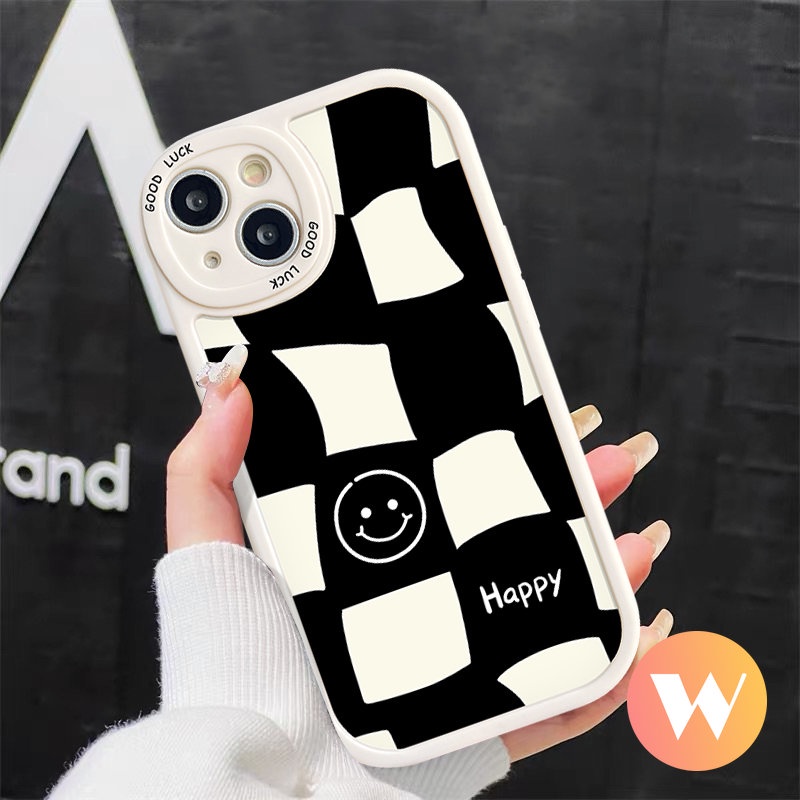 Fashion Smile Pasangan Casing Realme C21Y C12 C20 C17 C25Y C11 C21 C31 C35 C3 C30 C2 C17 C20A C25s C15 6s 6 5 5i 9i 8 GT 7i 6i 8i 8Pro Simple Hitam Putih Checkerboard Soft TPU Cover