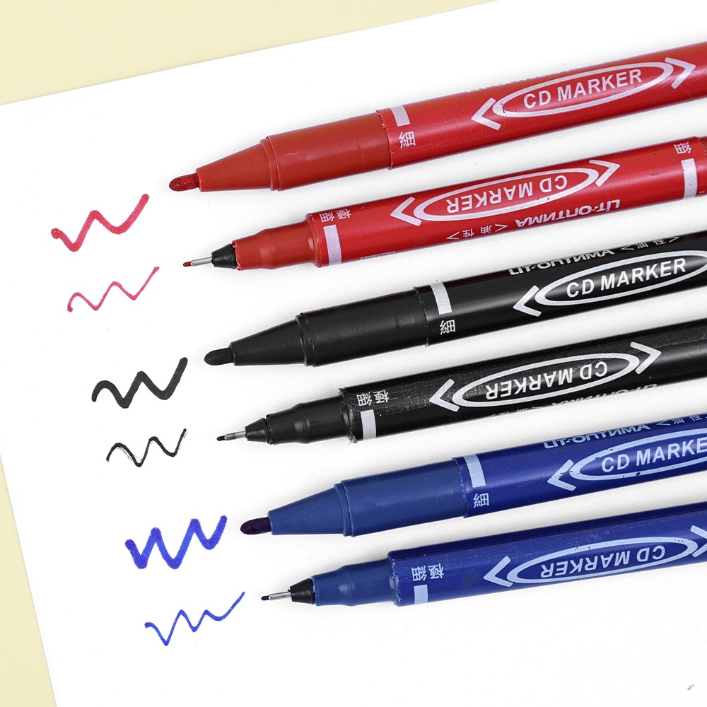 [Harga Grosir] 1pc Double-Ended Extra-Fine Point Marker Hitam Biru Merah Tinta Dual Tip Tipis Liner Pen Anti-Fading Tahan Air Berminyak Pena Untuk Menulis Gambar Sketsa