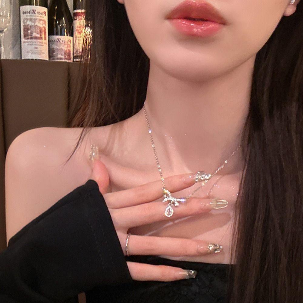 Mxbeauty Korea Sliver Pendant Hadiah Aesthetic Ulang Tahun Teardrop Kepribadian Manis Berlebihan Indah Vintage Kristal Alloy Perhiasan