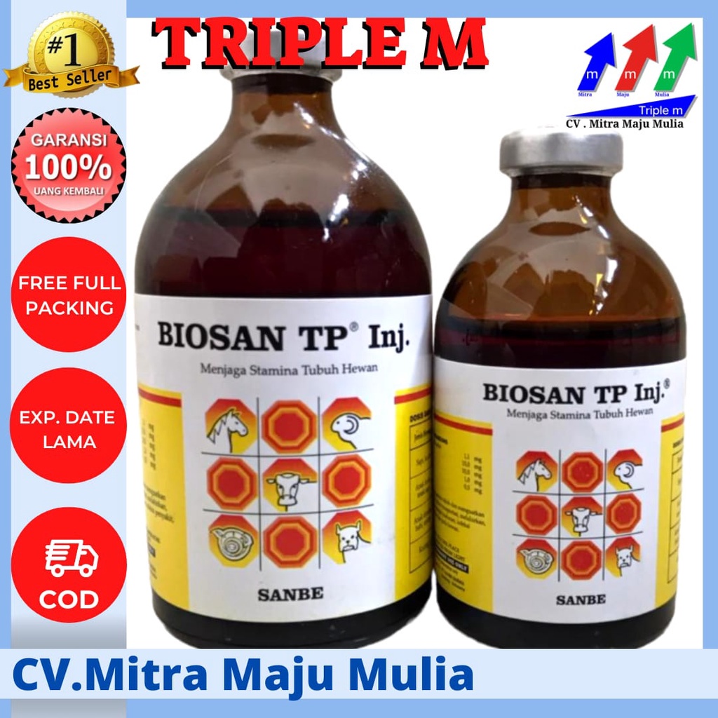 Biosan TP Injeksi Vol. 50ml &amp; 100ml TRIPLE M - Meningkatkan Stamina Daya Tahan Hewan SANBE