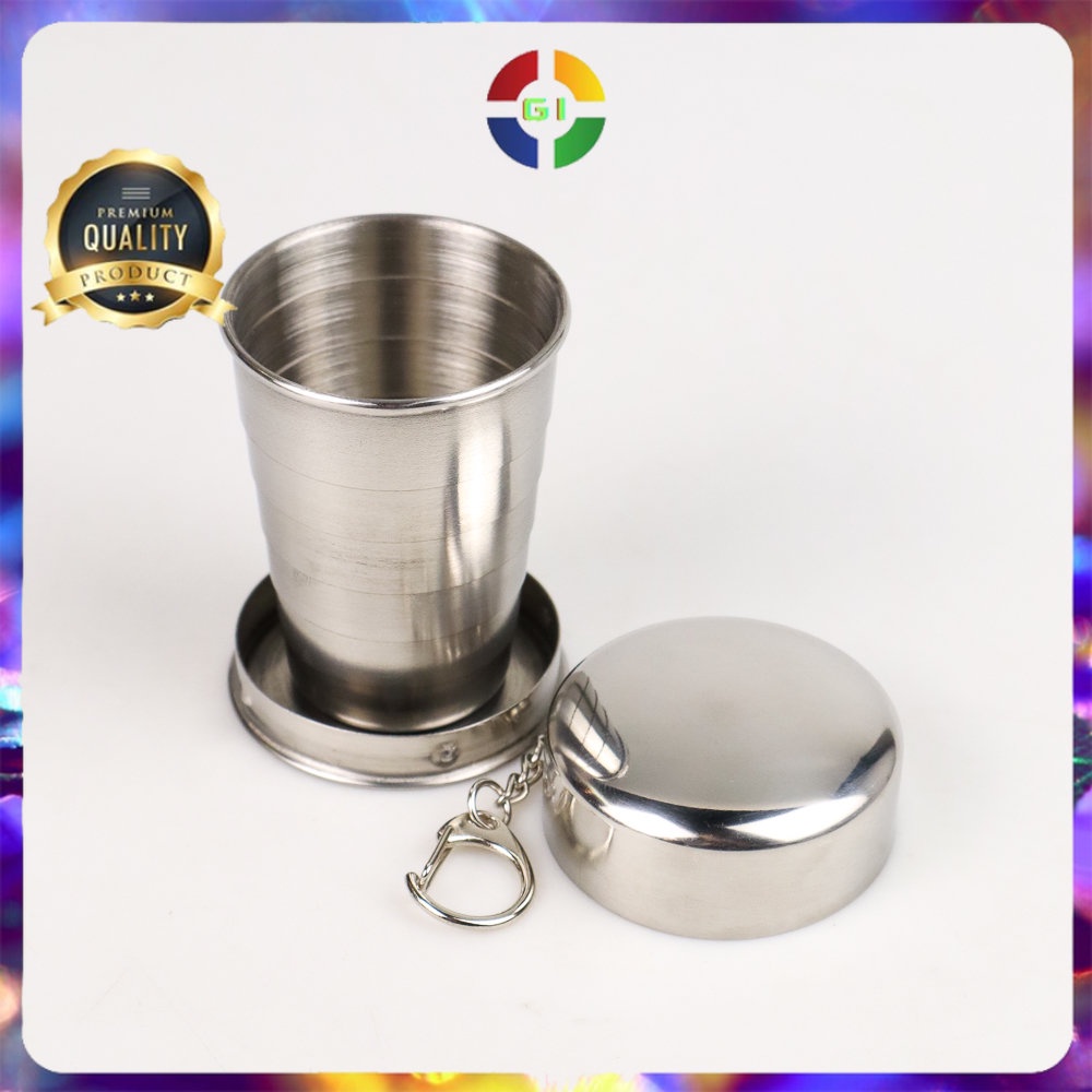 Gantungan Kunci Gelas Lipat Camping Folded Cup 69 ml  Silver