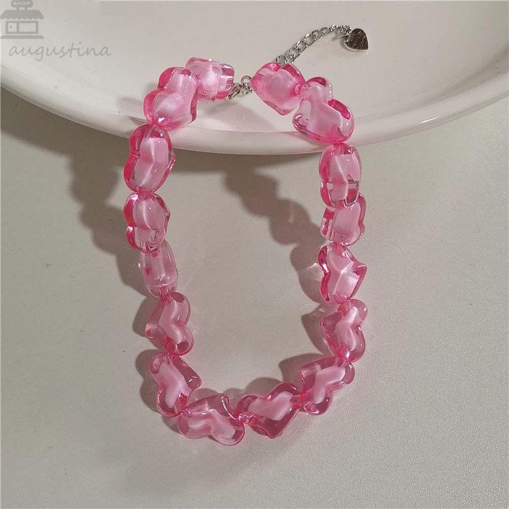 Agustin Peach Hati Kalung Trendi Harajuku Aksesoris Pesta Hadiah Pacar Perempuan Gadis Goth Y2K Rantai Klavikula