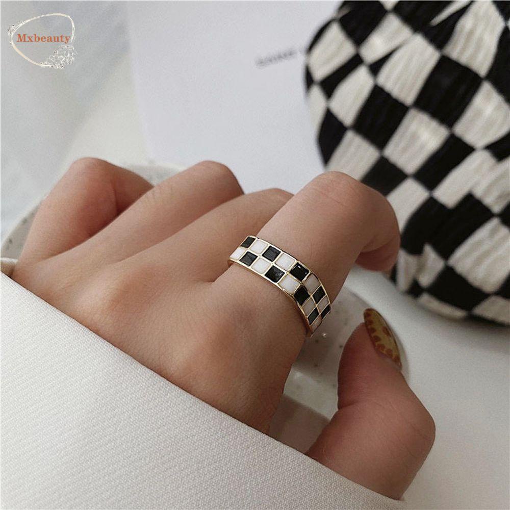 Mxbeauty Cincin Wanita Kotak-Kotak Hadiah Vintage Untuk Perempuan Grid Square Kisi Jari Perhiasan