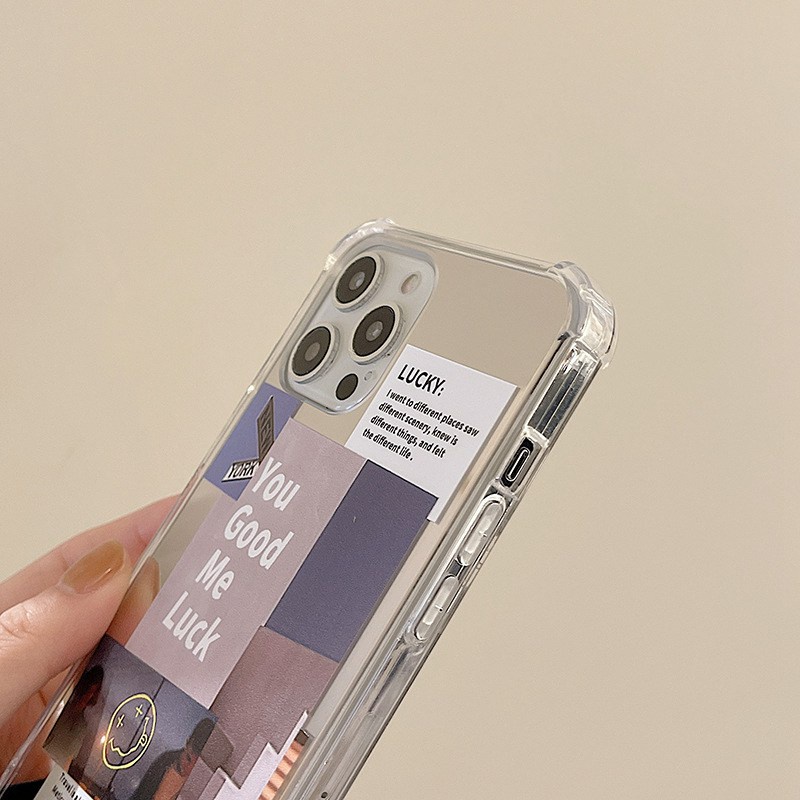 【Shock Proof Mirror】Silicone Soft Case Iphone 6S 7 8 Plus X XR XS Max IPhone 11 12 13 14 Pro Max 14 Plus 7+ 8+ 12 13 mini for Women Girl Ins You Good Me Luck