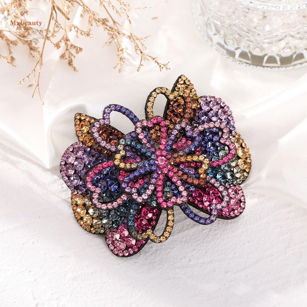 Mxbeauty Wanita Klip Rambut Elegan Berkilau Shiny Flower Headwear Ponytail Holder Berlian Imitasi Alloy Multi-Warna Klip Rambut Ekor Kuda