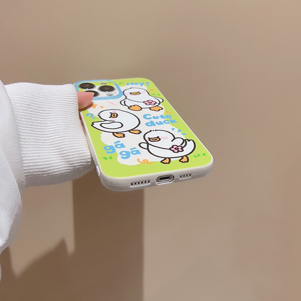 IPHONE Kartun Lucu Gaga Bebek Musim Semi Hijau Perlindungan Penuh Casing Ponsel Cover Untuk Iphone11 12 13 14 PLUS PRO MAX Soft Shell