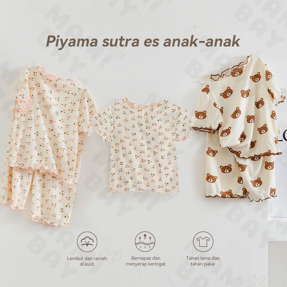 OKEYI Piyama Anak Lengan Pendek Import Baju Tidur Anak Motif Bunga Pajamas Anak