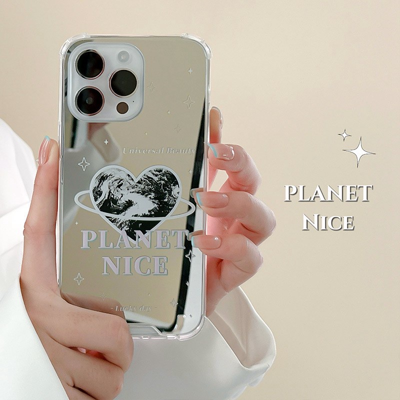 [Anti Jatuh Cermin] Pretty Silver Makeup Silikon Soft Case IPhone 6S 7 8 Plus X XR XS Max IPhone 11 12 13 14 Pro Max 14 Plus7+8+12 13 Mini Wanita Cewek Pretty Planet Nice Love