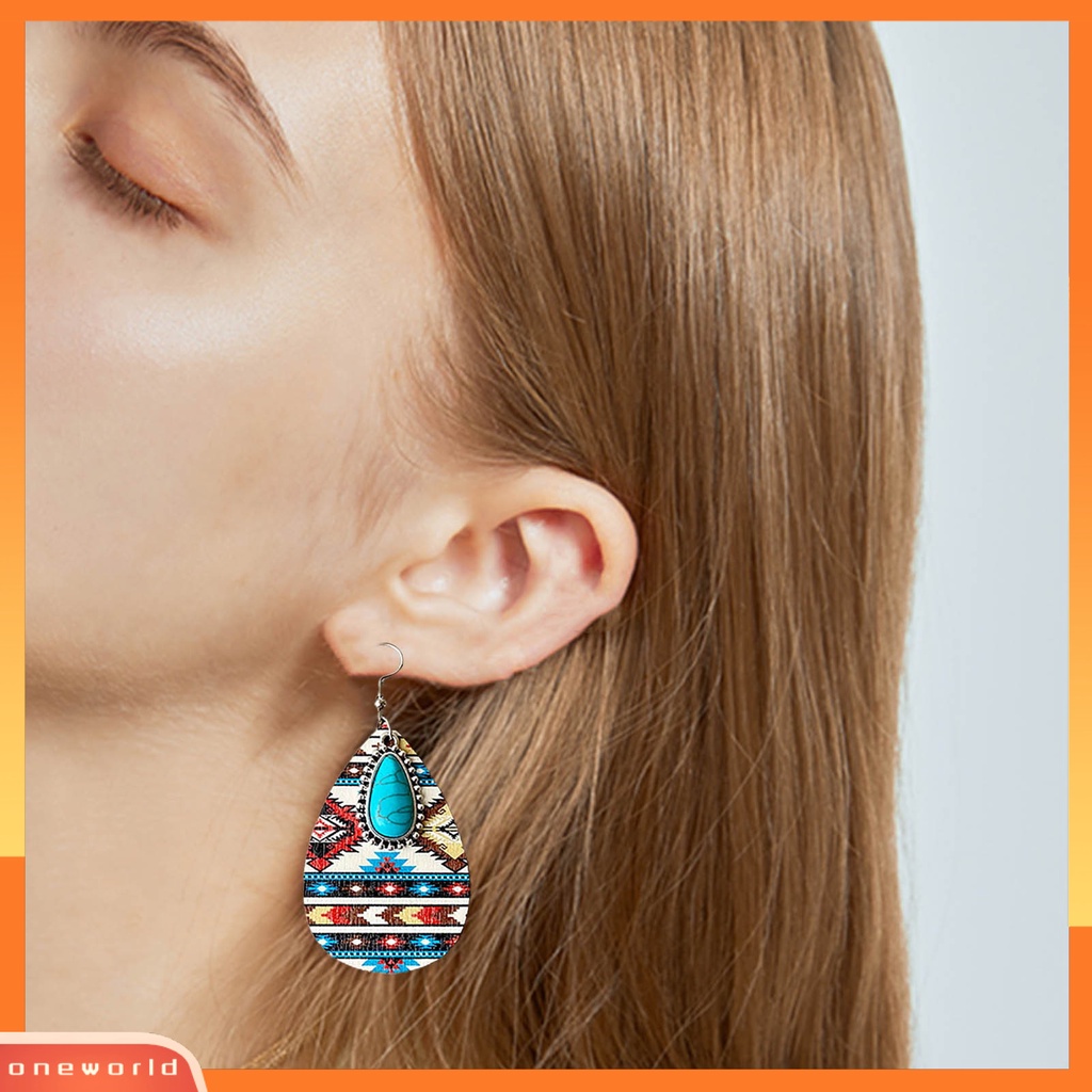 [EONE] 1pasang Anting Menjuntai Bohemian Retro Gaya Etnik Imitasi Turquoise Aztec Pola Dress Up Hadiah Wanita Water Drop Pendant Earrings Boho Perhiasan