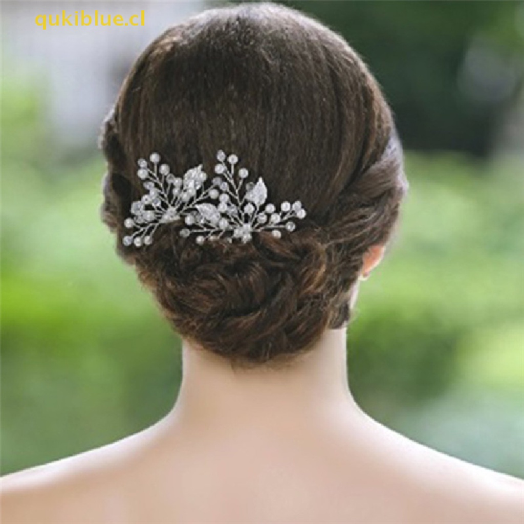Qukiblue Klip Sisir Rambut Pengantin Pernikahan Kristal Berlian Imitasi Bunga Mutiara Imitasi Jepit Rambut cl