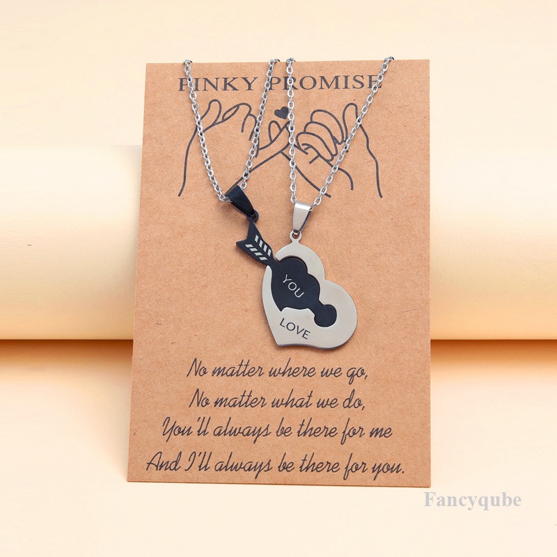 2pcs Love You Kalung Anti Karat Perempuan Cinta Kunci Berongga Tulisan Pasangan Splicing Liontin
