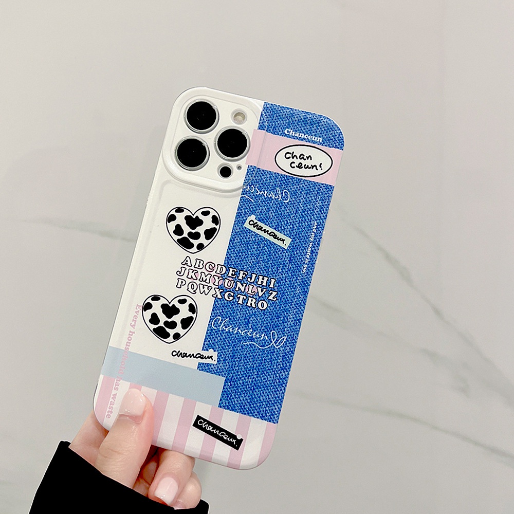 IPHONE Y2k Patchwork Denim Jeans Pola Dicetak Penuh Perlindungan Case Cover Untuk Iphone7 8 PLUS X XR XS 11 12 13 14 MINI PRO MAX SE 2020