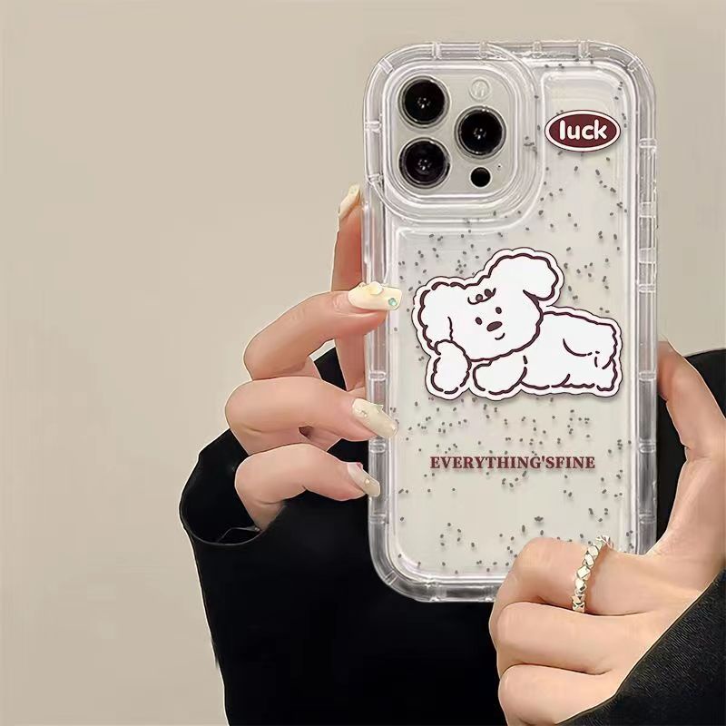 IPHONE Case Ponsel Puppy Cocok Untuk Iphone11 14 14pro 14plus 13 13mini 13pro 13prm iPhone12 7Plus 8Plus Xr XS 13 12mini Pro Max Empat Sudut Casing Ponsel Transparan Tahan Guncangan