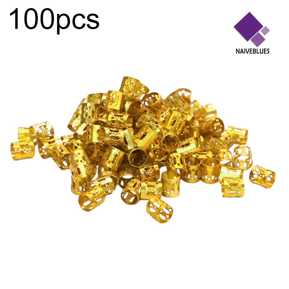 &lt; Naiveblues &gt; 100 Pcs Adjustable Kepang Rambut Manset Klip Rambut Gimbal Tabung Cincin Aksesoris