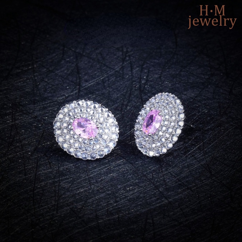 Anting Kristal Pink Fashion Mewah Perak S9252023Baru