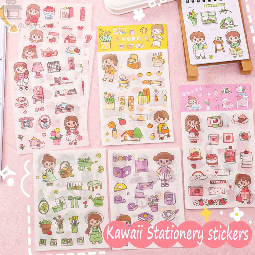 Agustina Kartun Alat Tulis Stiker 4 Pcs/Set Kartun Seri Buah DIY Diary Scrapbook Jurnal Alat Tulis Perekat Diri Gadis Manis Stiker