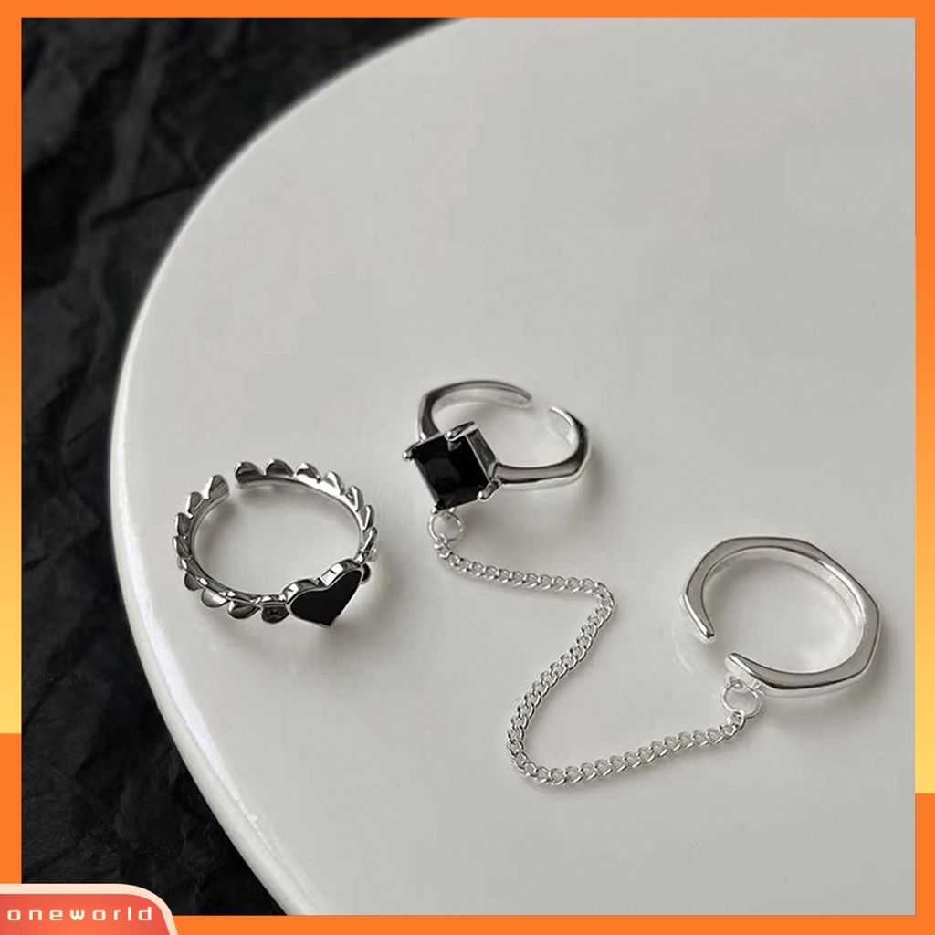 [EONE] 1set Cincin Jari Lady Bentuk Hati Hias Warna Kontras Pembukaan Cincin Adjustable Set Hadiah