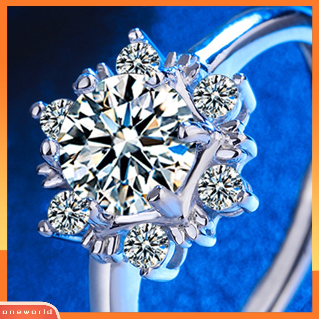 [EONE] Cubic Zirconia Cincin Berlian Imitasi Mengkilap Inlay Snowflake Open Ring Elegan Dekorasi Tembaga Perhiasan Wanita Jari Cincin Perjamuan Aksesoris Perhiasan Hadiah