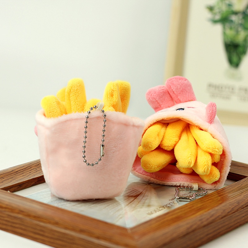 Lucu Kartun French Fries Plush Doll Hamburger Liontin Gadis Jantung Hiasan Gantungan Kunci