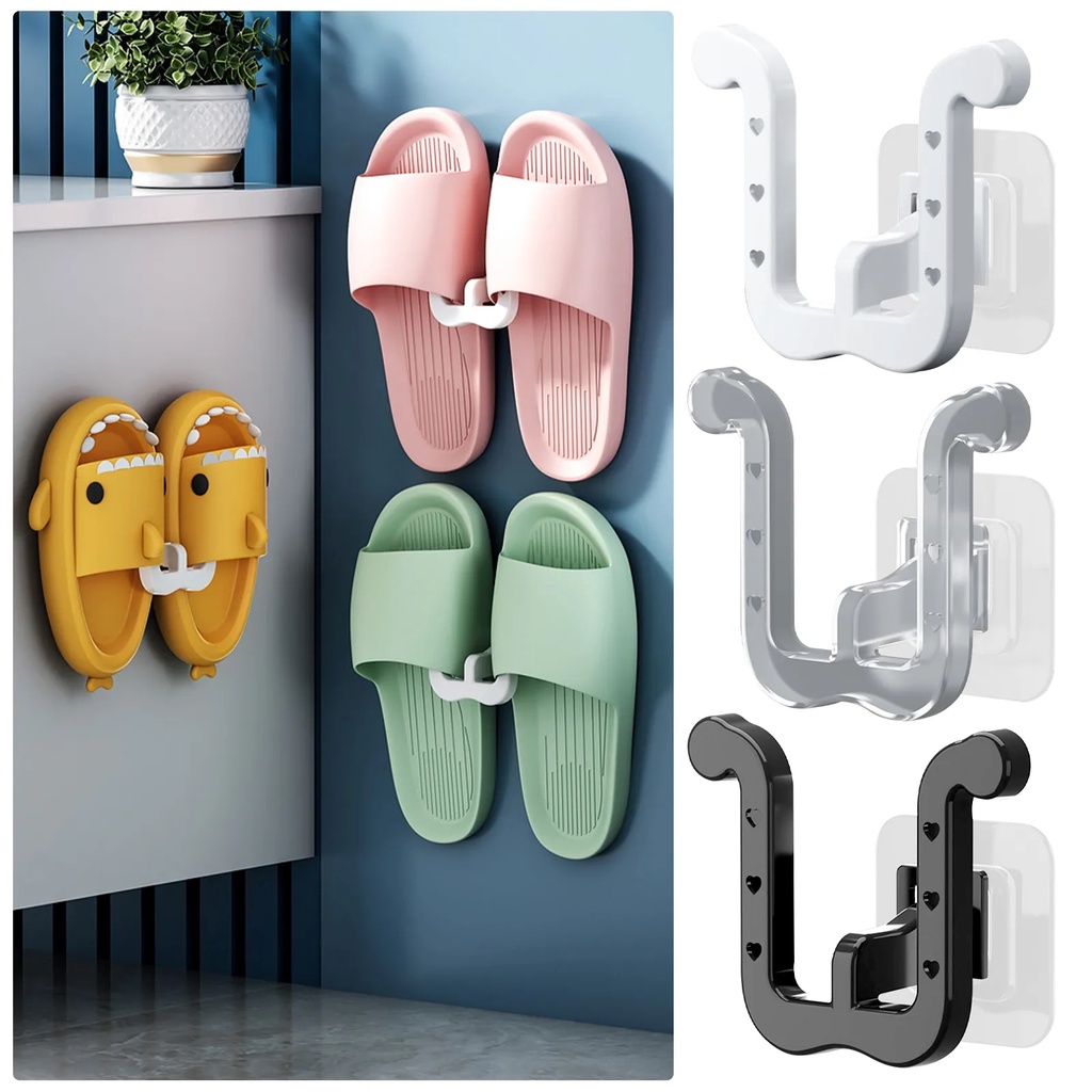 Rak Penyimpanan Pengering Sepatu Untuk Kamar Tidur Kamar Mandi Toilet Dinding Sandal Rak Drainase Sandal Shoes Hanger Hooks No Punching Self-adhesive Produk Penyimpanan Benda Kecil