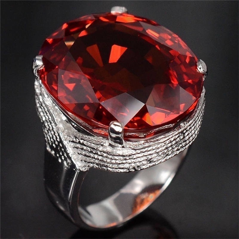 Goldkingdom Aksesoris Perhiasan Fashion Ready Stock Cincin Batu Permata Merah Berbentuk Angsa Untuk Pria Dan Wanita Tunangan Perak