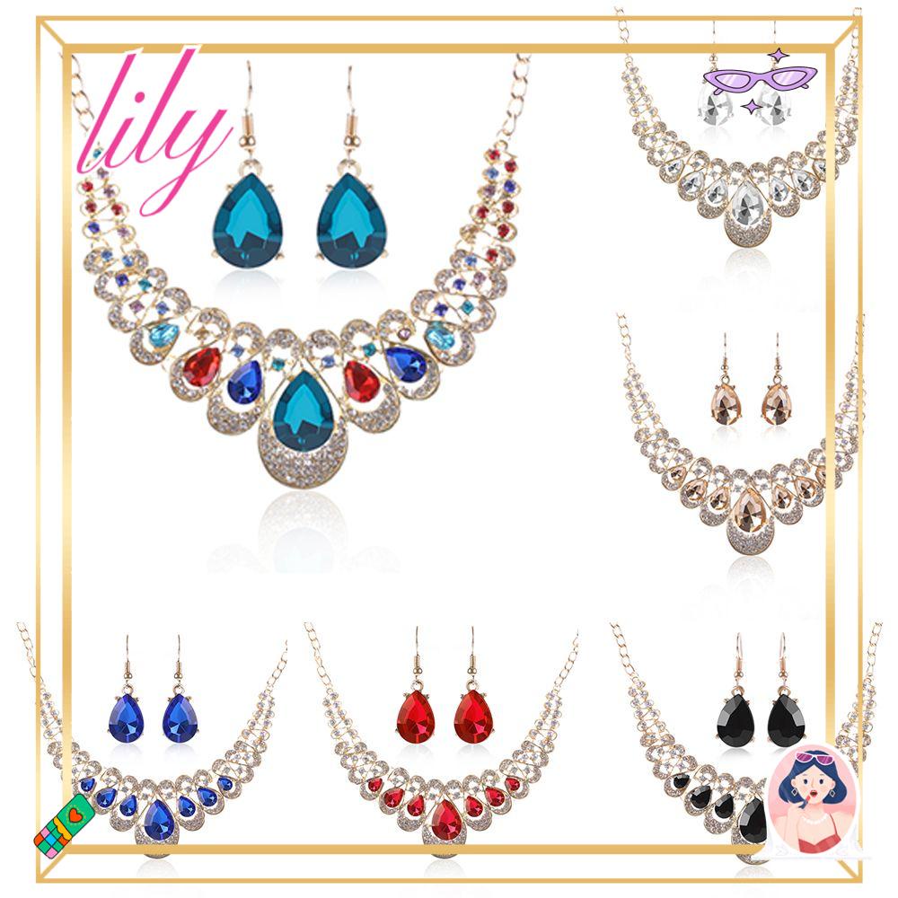 Lily Kalung Fashion Perhiasan Pernikahan Chocker Aksesoris Perhiasan Drop Pendant Jewelry Set