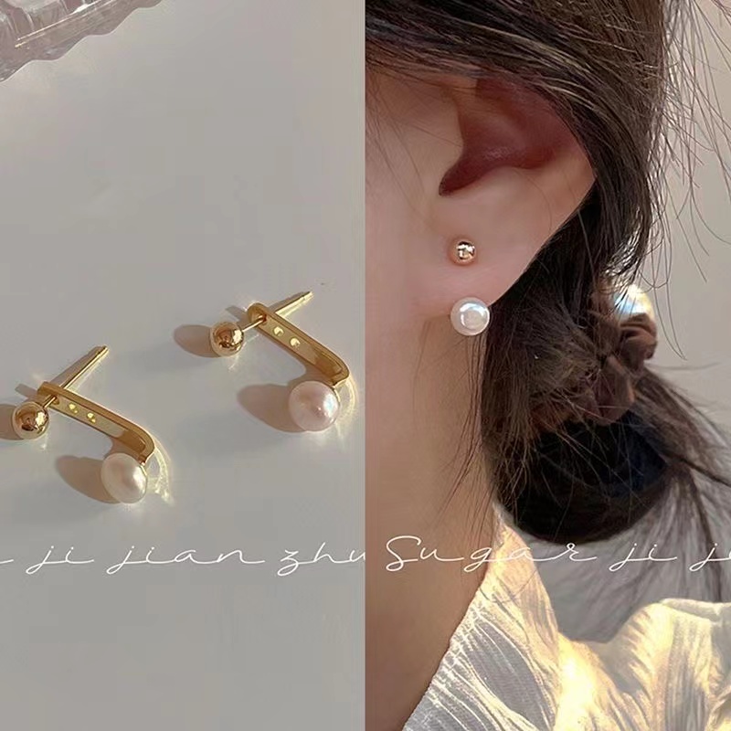 Ifyou Anting Mutiara Emas Aesthetic Stud Earring Untuk Wanita Retro Aksesoris Perhiasan