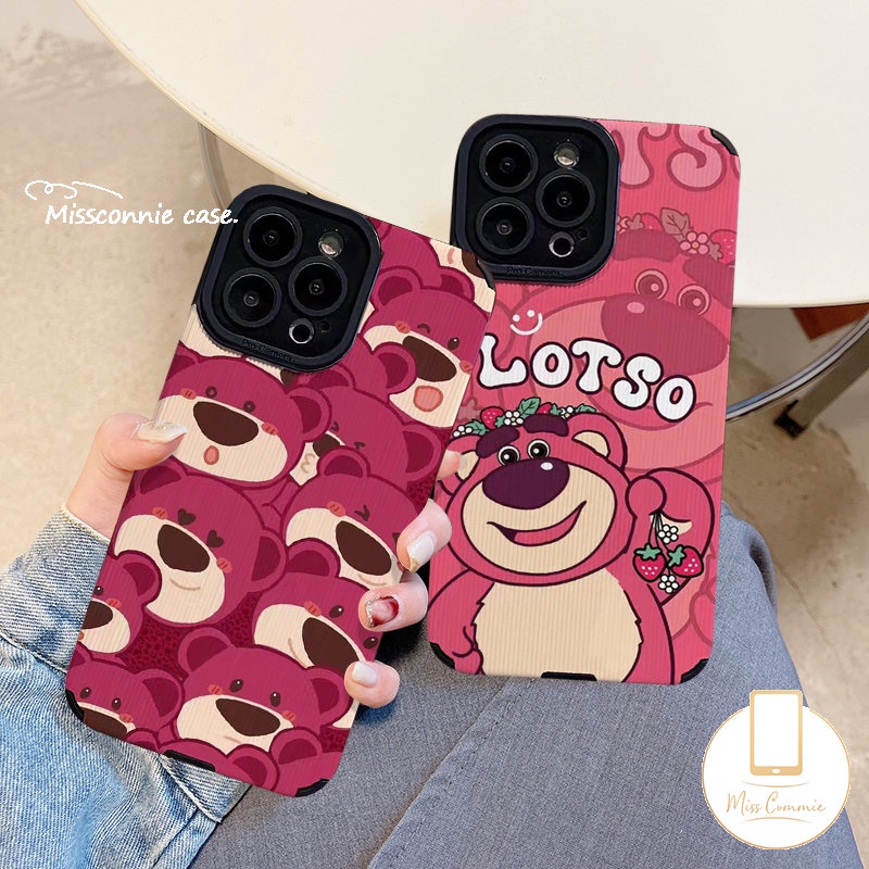 Kartun Strawberry Bear Manyo Casing Ponsel Kompatibel Untuk iPhone 7Plus 11 13 14 12 Pro MAX XR 8Plus X XS MAX Tekstur Kulit Mewah Indah Lembut Silicon Shockproof Cover