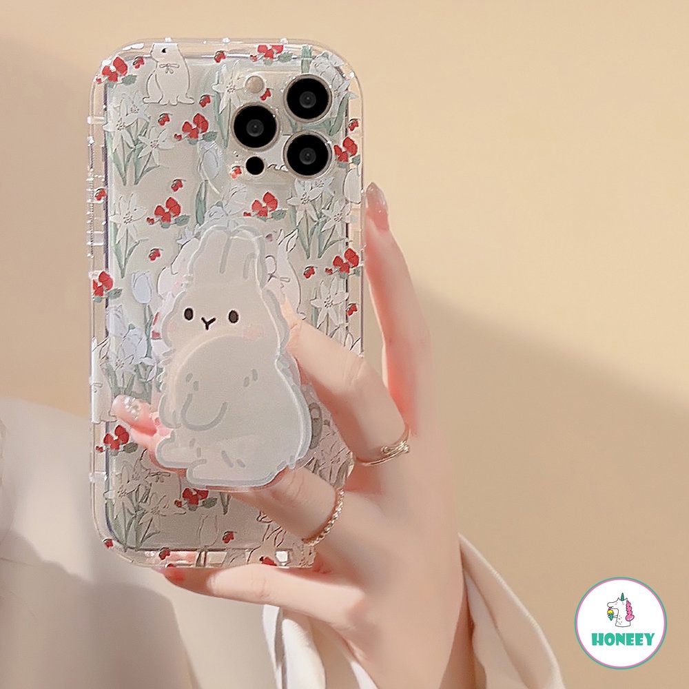 IPHONE Retro Garden Cranberry Cute Rabbit Bracket Transparan Casing Ponsel Untuk Iphone14 13 12 11 Pro Max14 Plus Case Kartun Soft Cover