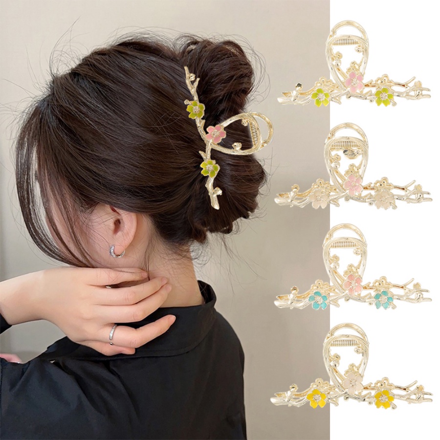 Korea Logam Bunga Mutiara Berlian Imitasi Rambut Klip Kristal Busur Jepit Rambut Hair Claw Woman Hair Accessories