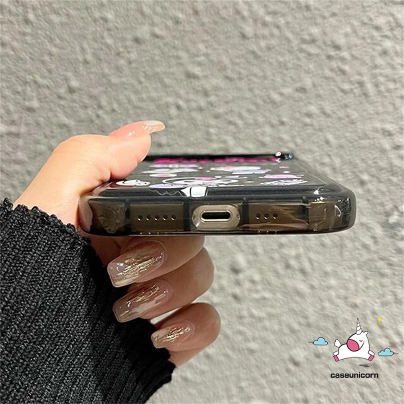 Kartun Lovely Kuromi Case Untuk Oppo A5s A57 A15 A5 A9 A12 A7 A3s A53 A31 A33 2020 A12E A77 A77s A11 A35 A15s A11K Kreatif Lucu Flip Make Up Cermin Soft Cover Dengan Gelang Boneka 3D