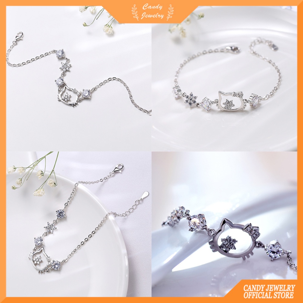 Kartun Kt Kucing Korea Fashion Perhiasan Bertatahkan Gelang Perempuan Lucu Zirkon Snowflake Kristal Gelang Hadiah Mahasiswa Permen Perhiasan