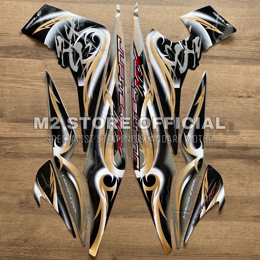 STICKER STRIPING YAMAHA JUPITER MX 135 2007 2008 LAMA OLD SILVER HITAM STIKER LIST BODY JUPITER MX S