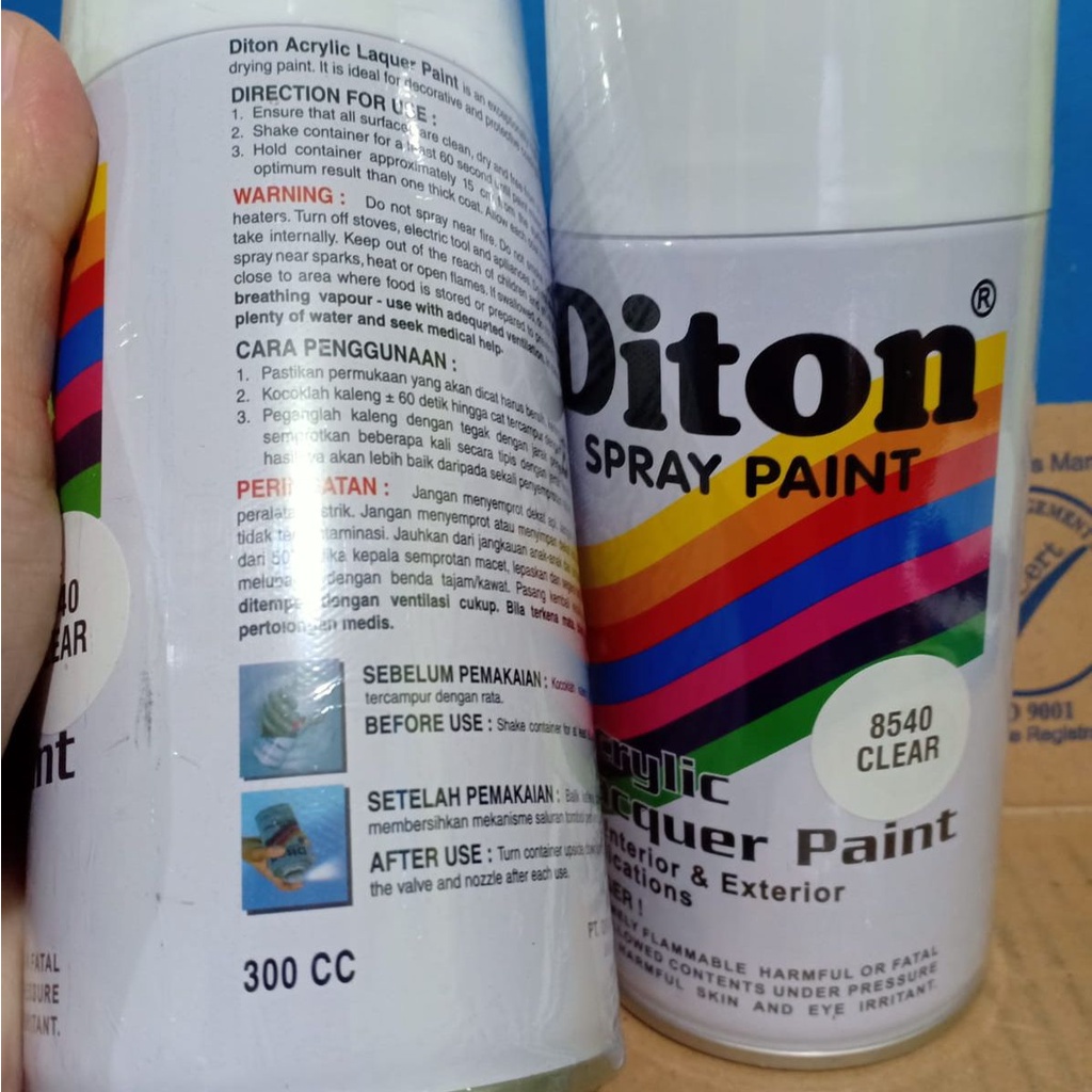 SOLID COLOURS DITON Spray Paint Acrylic Lacquer Paint Pilox Pilok Cat Semprot - 8540 CLEAR / PERNIS GLOSSY MENGKILAP (300cc / 300ml)