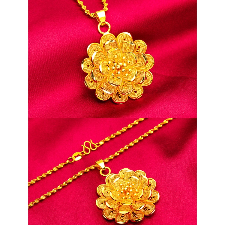 Goldkingdom Aksesoris Perhiasan Fashion Ready Stock Kalung Liontin Lapis Emas Motif Bunga Riak Air Rantai Wanita